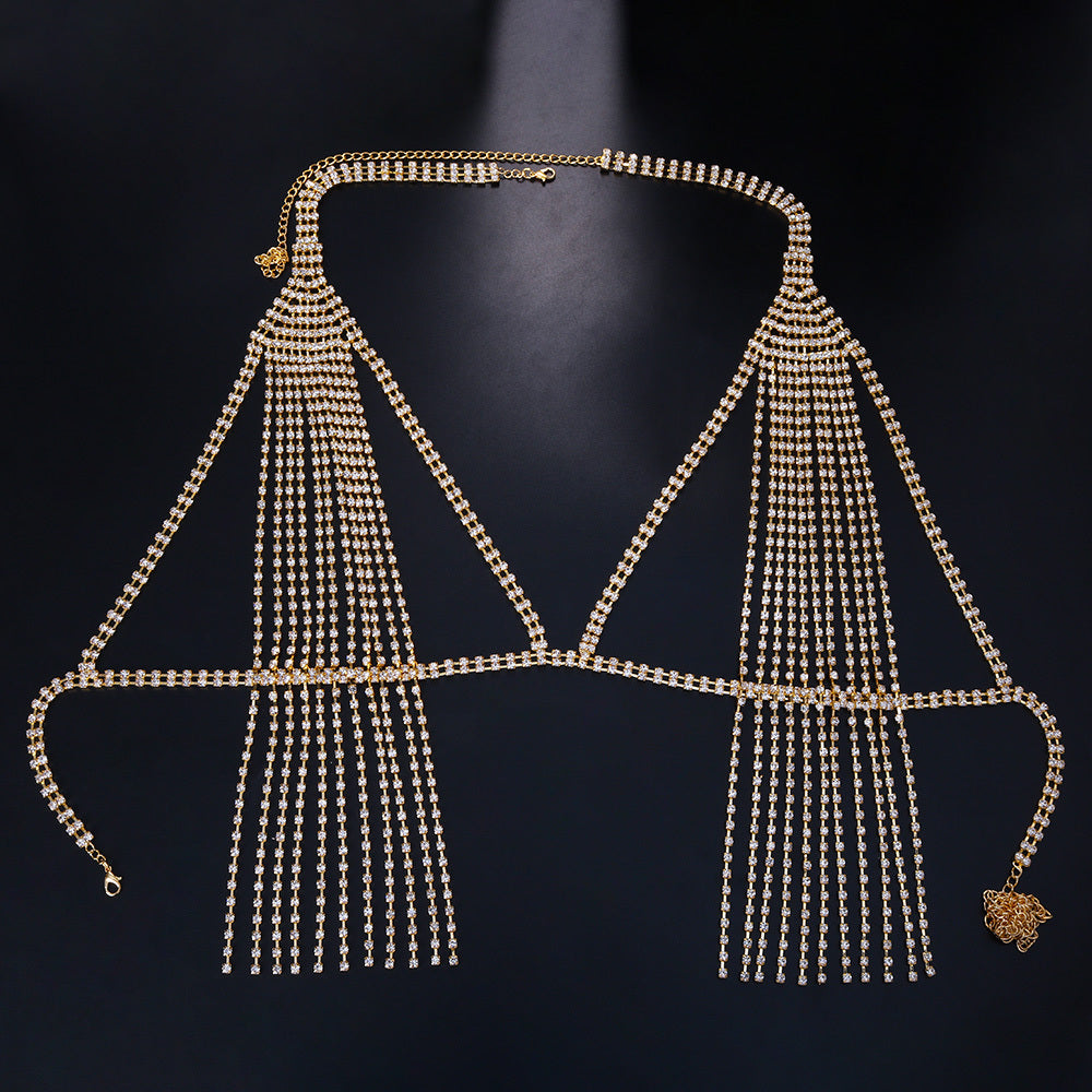 Poolside Shiny Rhinestone Long Tassel Waist Chain Set