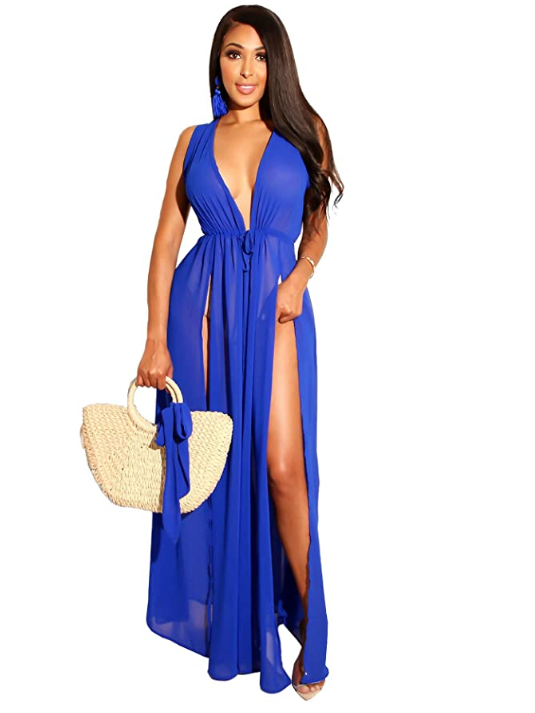 Selina Beach dress with Split and drawstring Waist