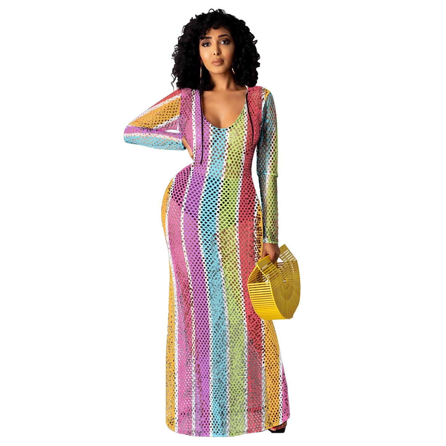 Color Mesh Beach Island Dress