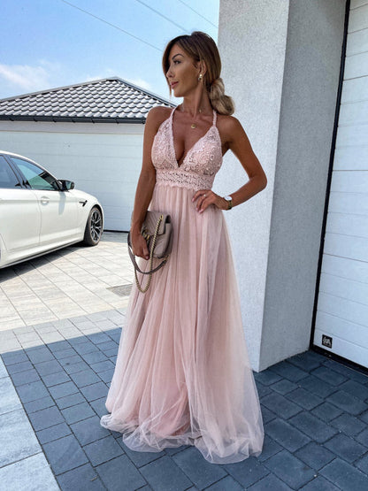 Soft Spoken Sophia Deep V Dress Long Dress