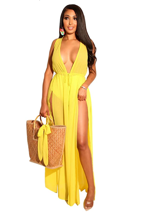 Selina Beach dress with Split and drawstring Waist