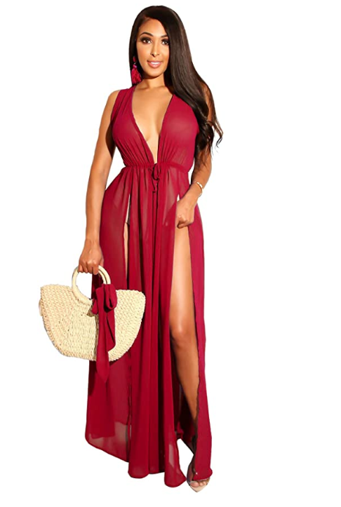 Selina Beach dress with Split and drawstring Waist